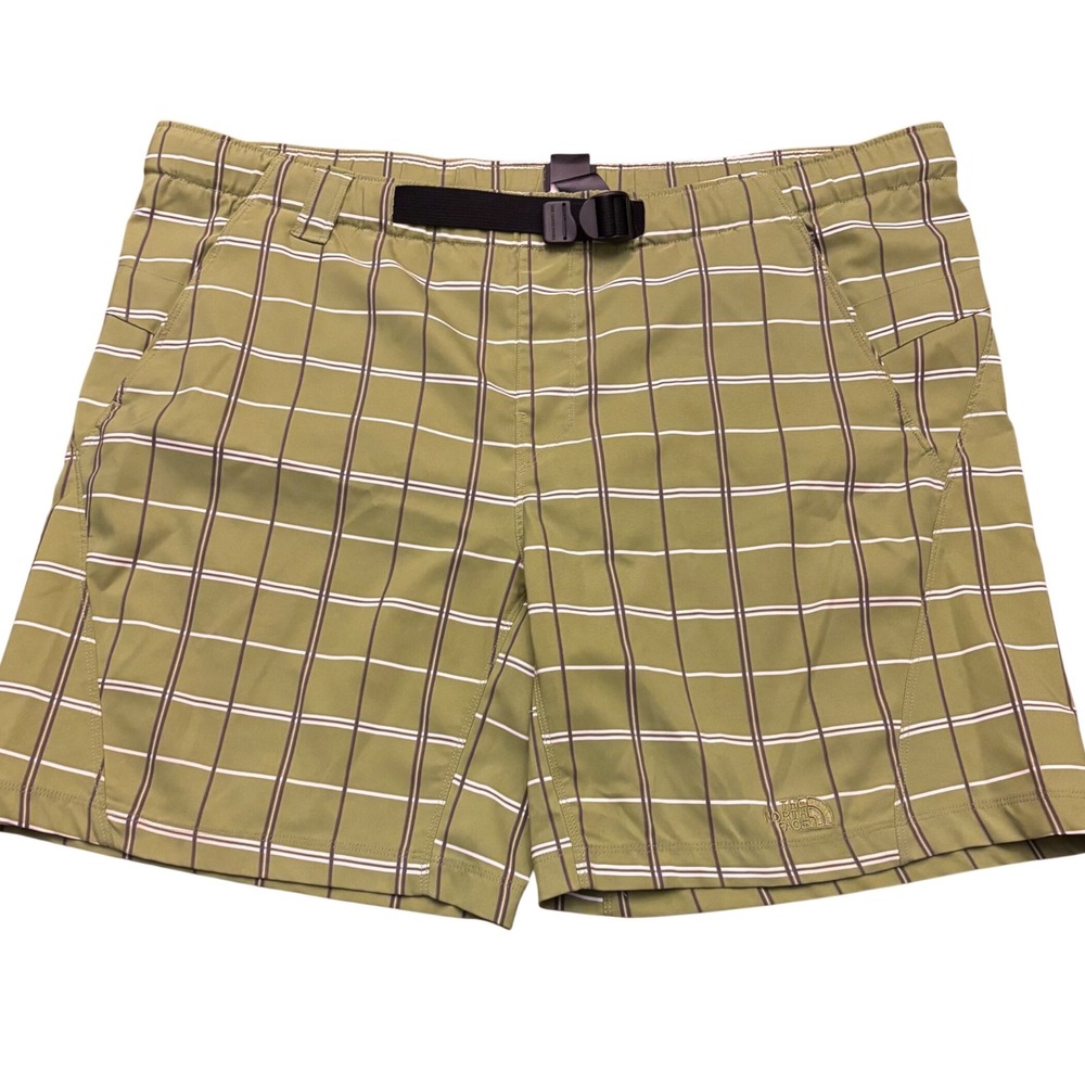 The North Face | Mens Large | Green Plaid Belted Hiking Shorts | TB95 Quick Dry